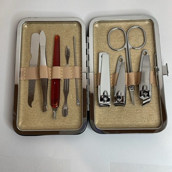 9 Piece Manicure Set with Brown Leather Case - Picture 3 of 3